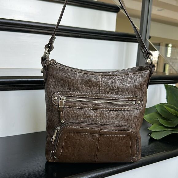 Tignanello genuine leather, like new Crossbody shoulder handbag purse, neutral - Picture 1 of 12